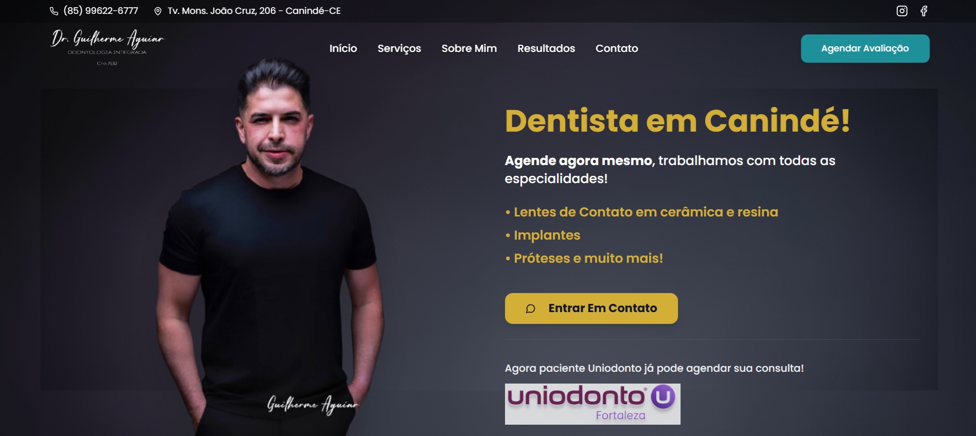Site desenvolvido para a Clínica Dr. Guilherme Aguiar, com implantes e próteses em destaque