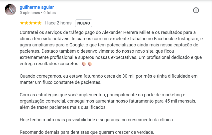 Avaliação de 5 estrelas de Guilherme Aguiar no Google